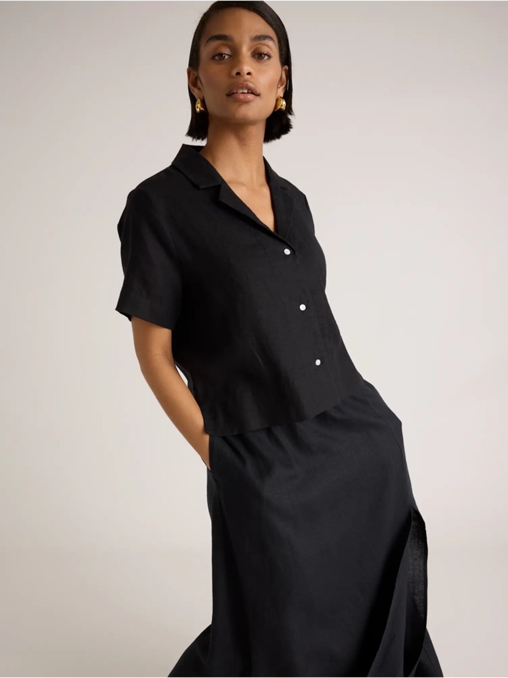 Quince NWOT Sz L 100% European Linen Maxi Skirt w/ Side Slit and Pockets - Picture 3 of 4